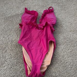 J. Crew Ruffle One-Piece Swimsuit in Fuchsia Pink